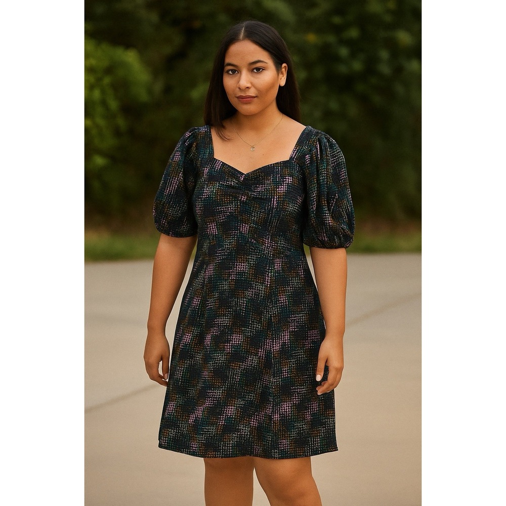 Cabi Women Dress Baby Doll Fairy Grunge Elaine Smoked Puff Sleeve Geometric XS